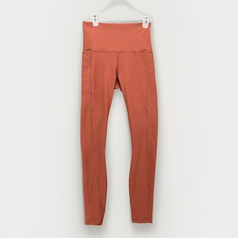 XS NWT Calia Essential Collection High Rise‎ 7/8 Ribbed Cream Leggings Red Brown